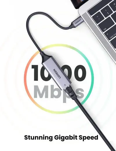 UGreen USB-C 3.1 Gen1 To Gigabit Ethernet Adapter 10CM (SPACE GRAY) - Image 2