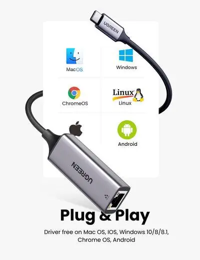 UGreen USB-C 3.1 Gen1 To Gigabit Ethernet Adapter 10CM (SPACE GRAY) - Image 7